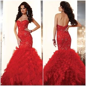 Panoply | Red Strapless Sweetheart Mermaid Gown